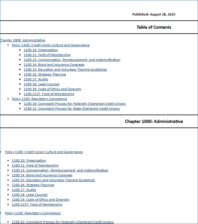 Table of Contents Example 1